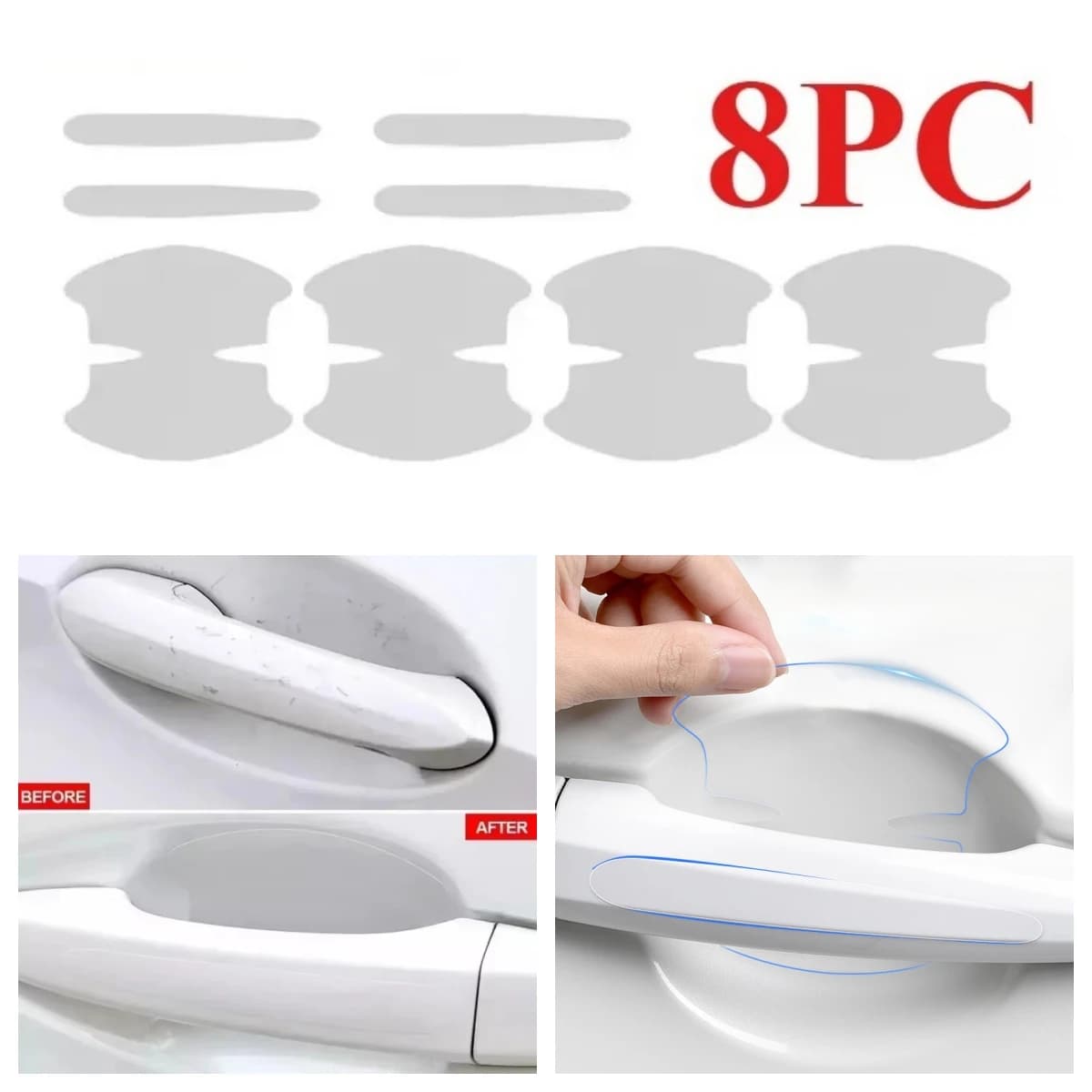 8Pcs TPU Car Door Bowl Anti-scratch Sticker Clear Door Bowl Handle Protection Sticker Paint Surface Film Car Accessories Decals