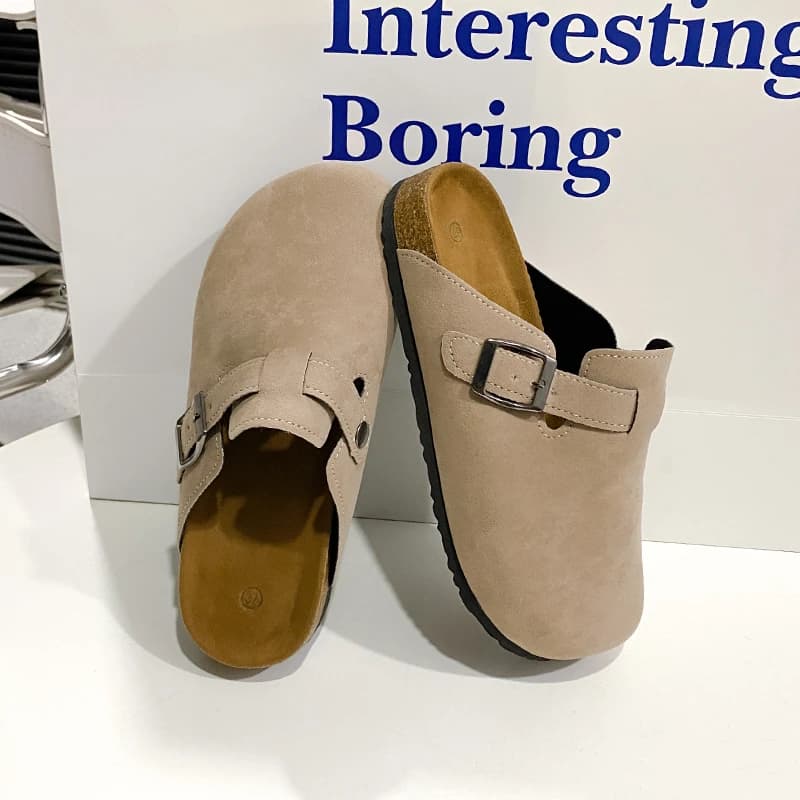 Classic Fashion Women's Suede Mules Slippers Men Clogs Cork Insole Sandals with Arch Support Outdoor Beach Slides Home Shoes
