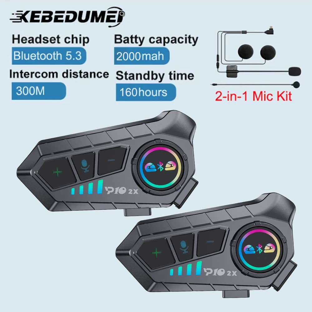 1/2Pcs Bluetooth Motorcycle Helmet Intercom Headset Waterproof Noise Reduction 2 Rider Communication Music Sharing Interphone