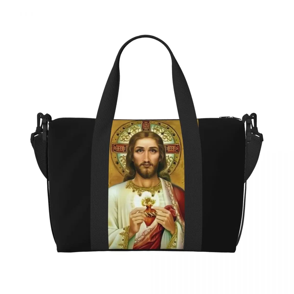 Custom Large Catholic Jesus Christian Faith Tote Bag Women Shopper Shoulder Beach Gym Travel Bag