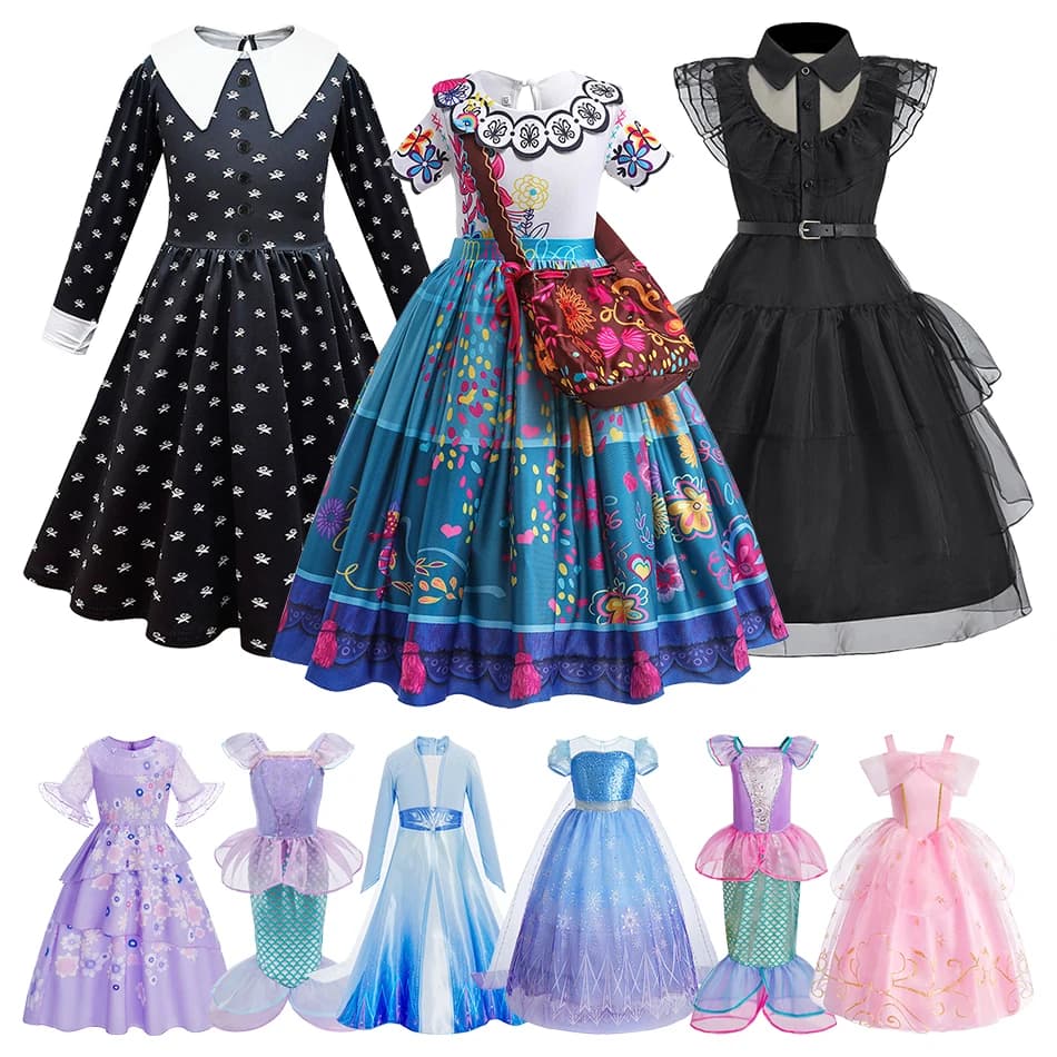 Little Girls Princess Dress Christmas Kids Cosplay Dresses Children Mermaid Addams Birthday Costume Pageant Girls Dresses