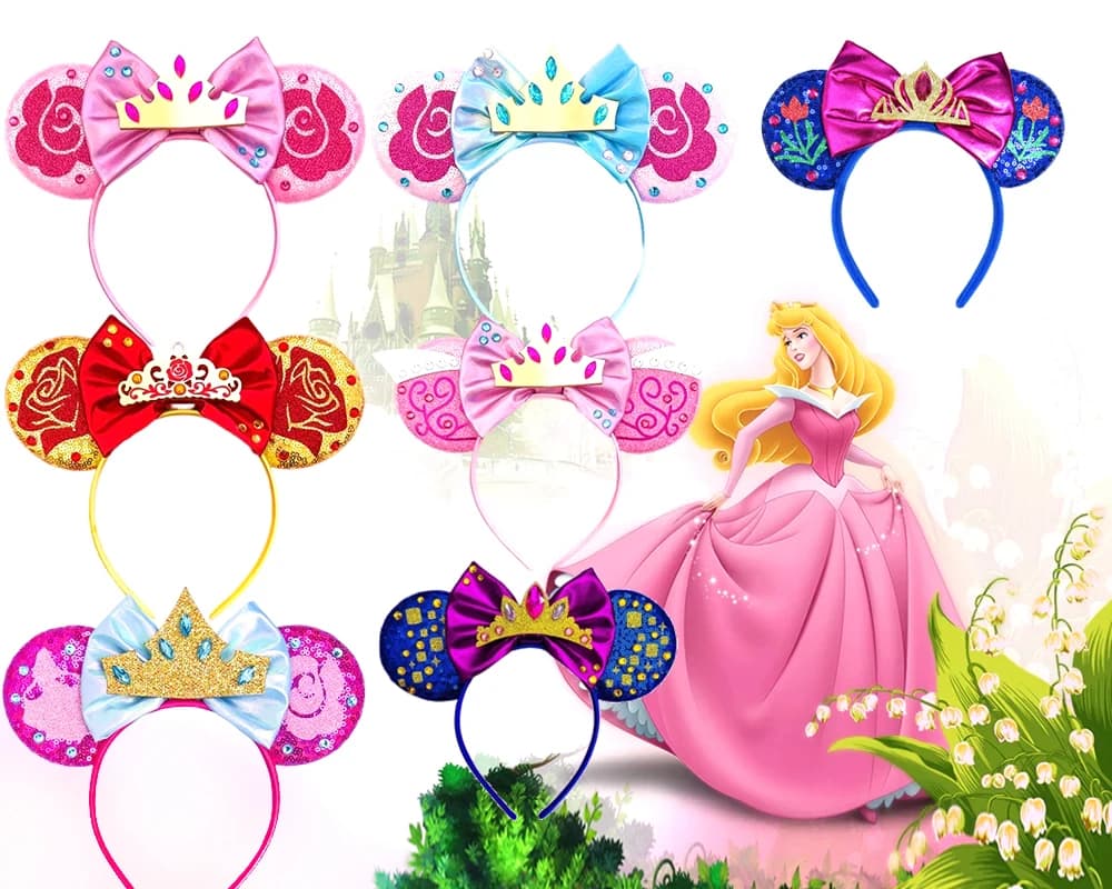 Sleeping Beauty Mickey Mouse Ear Headband Princess Aurora Women Briar Rose Hairbands Sequins Bow Hair Accessories Kids Love Gift