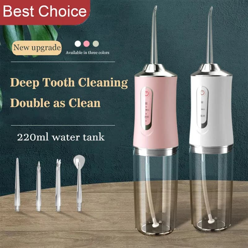 Portable Dental Water Flosser Oral Irrigator USB Rechargeable Water Floss Jet Tooth Pick 4 Tips 220ml Mouth Washing Machine