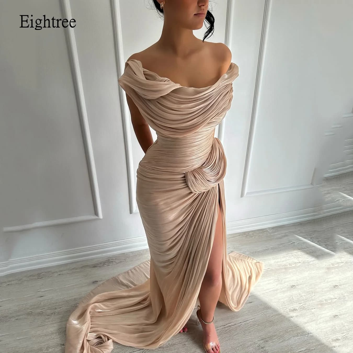Eightree Elegant Mermaid Evening Dresses Off The Shoulder Prom Gown Shiny Side Slit Floor Length Formal Party Gowns Customized