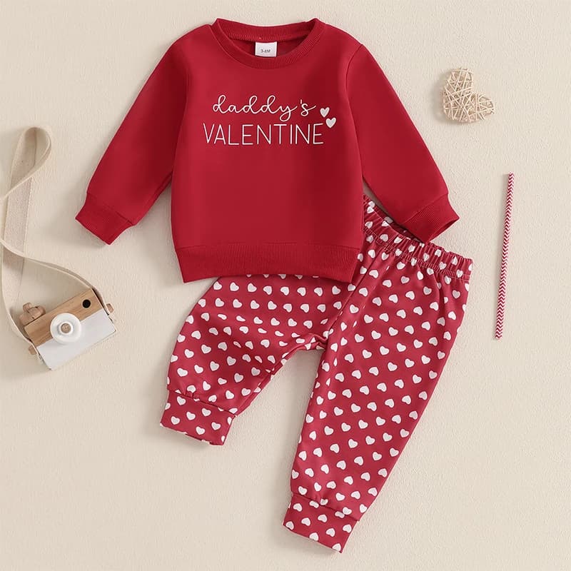 Toddler Baby Girl Boy Valentine's Day Outfits Letter Print Long Sleeve Sweatshirt with Heart Pattern Long Pants Spring Fall Sets
