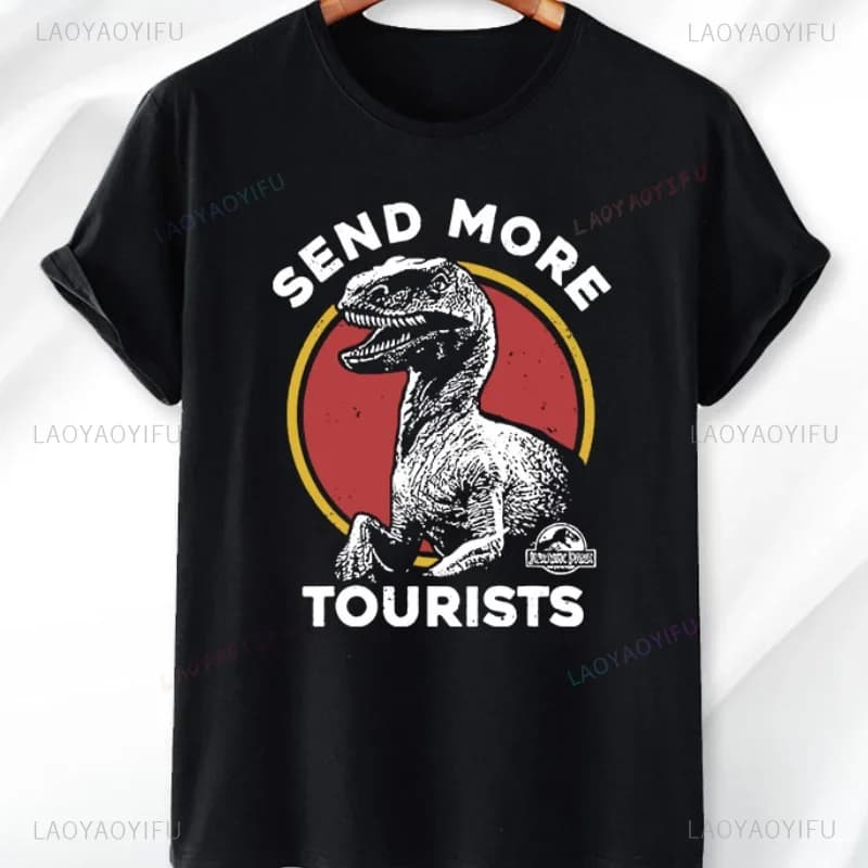 Jurassic Park Send More Tourists Raptor Print Tshirt MAMA/DADDY Saurus Short-sleev Breathable Graphic Tee Classic Vintage Tops
