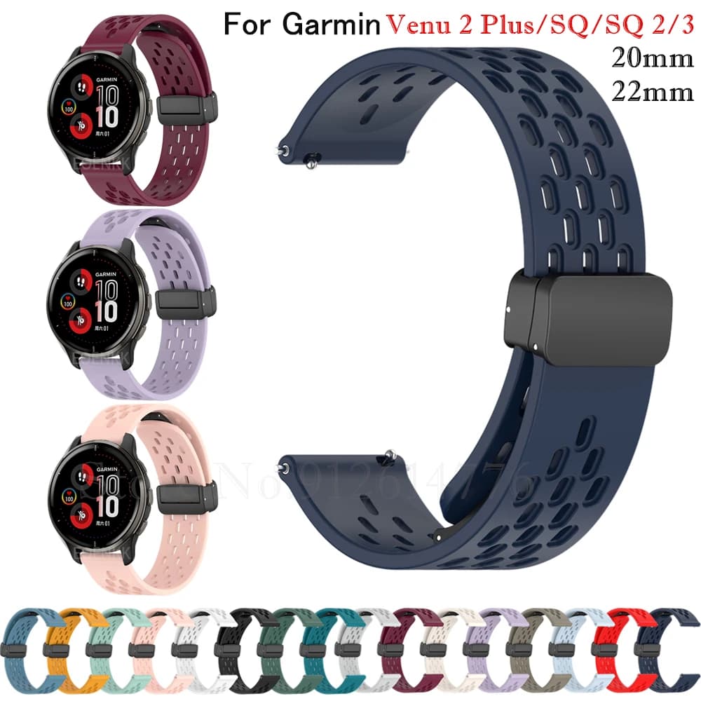 20 22mm Magnetic Silicone Band For Garmin Venu 2 Plus/Venu 3 SQ 2/Forerunner 255 245 265 55 Strap For Vivoactive 4 5 3 Bracelet