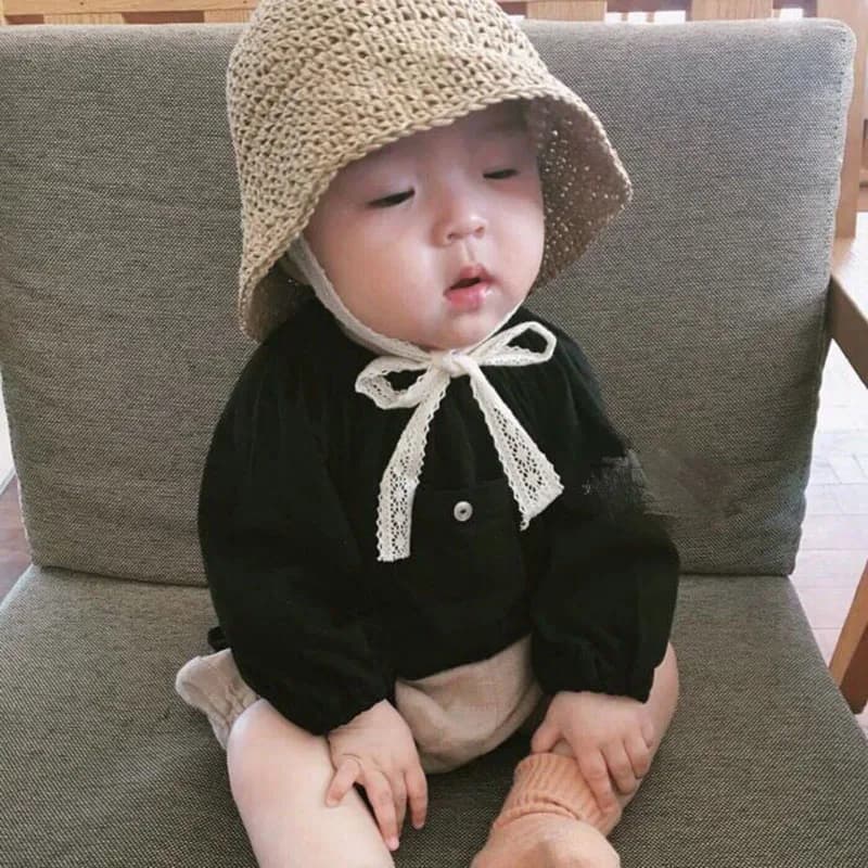 2024 Summer Straw Baby Hat Lace Newborn Baby Bucket Hat Kids Sun Hats Kids Cap Children Panama Cap Outdoor Travel Beach Cap