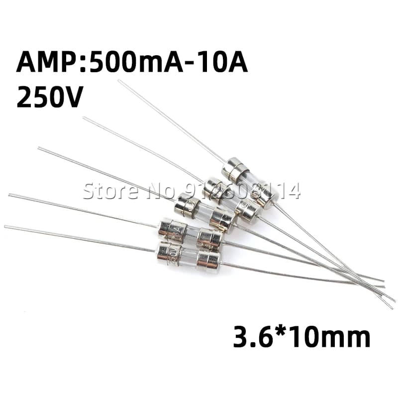 10Pcs 3.6*10MM Fuse250V 0.5A 1A 1.5A 1.6A 2A 3A 3.15A 4A 5A 6.3A 8A 10A 15A 3x10 Glass Tube Fuse Fast Break With Pin