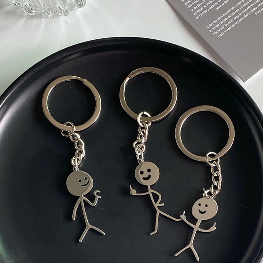 Funny Matchstick Men Keychain Middle Finger Heart to Heart Car Bag Pendant Key Ring Jewelry Couple Friend Gifts Wholesale бре