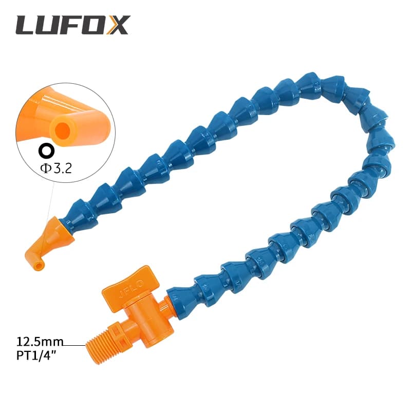 1/4" Cooling Tube Plastic Flexible Water Oil Coolant Pipes Hoses Cooling Pipe with Right Angle Round Nozzle Valve Switch for CNC