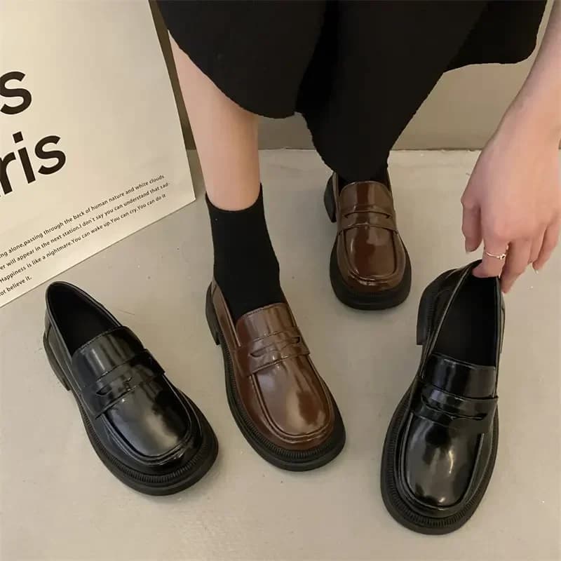 Brown Loafers Women Japanese School Students JK Uniform Shoes Round Toe Women Girls Retro Round Toe Lolita Cosplay Shoes Size 42