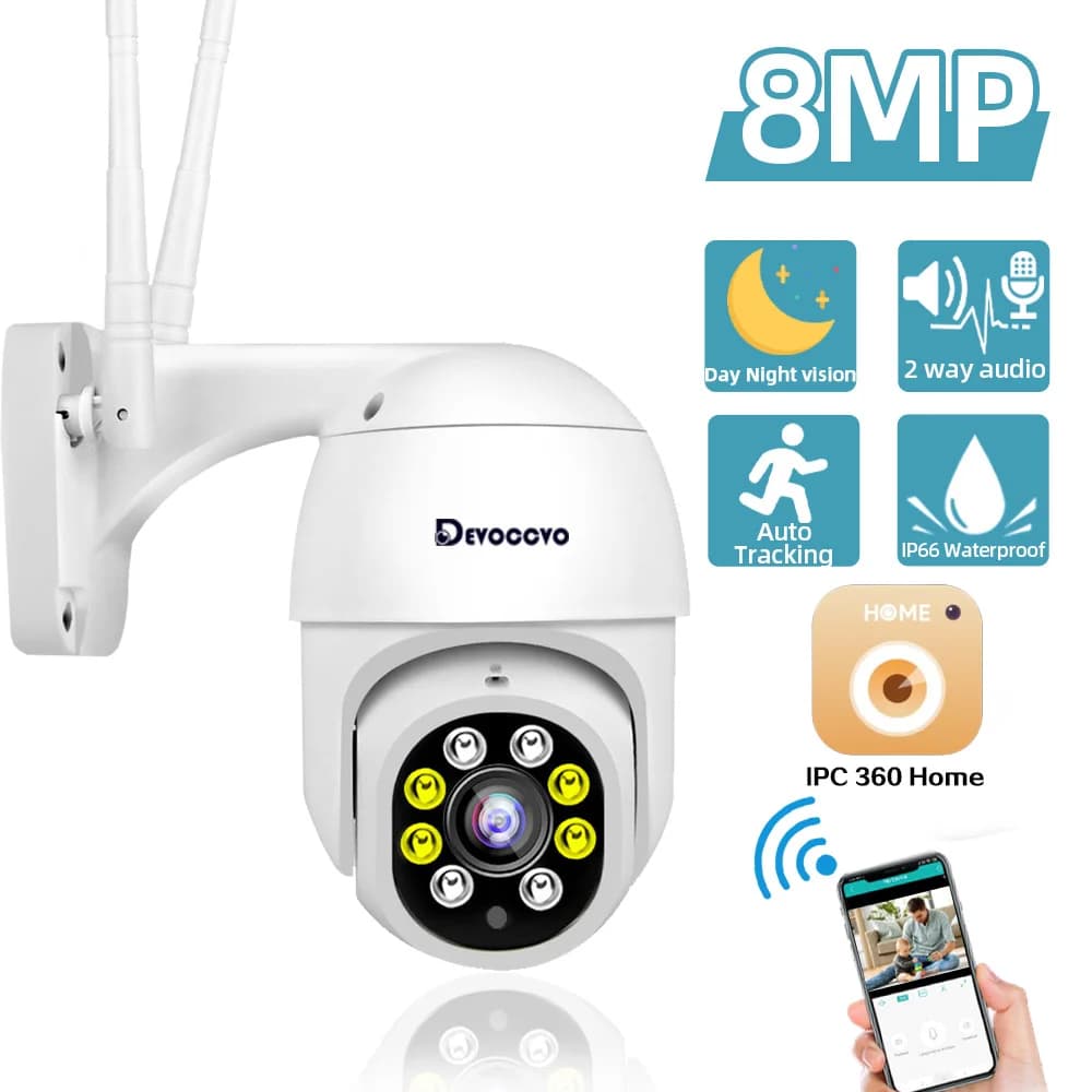 Outdoor Wireless Camera 8MP 4K Color Night Two Way Audio WiFi IP Camera Auto Tracking Ai Humanoid Detection Cam IPC360 Home APP