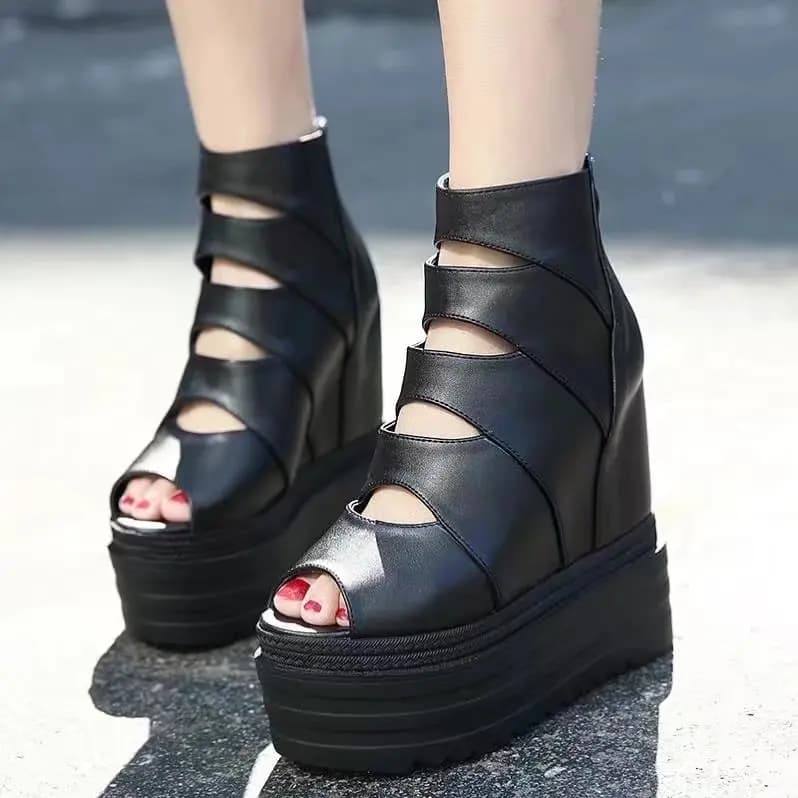 2024 Spring Elevation Wedge Fish Mouth Sandals 13cm Thick Platform Muffin Super High Heel Women Waterproof Platform Cool Boots
