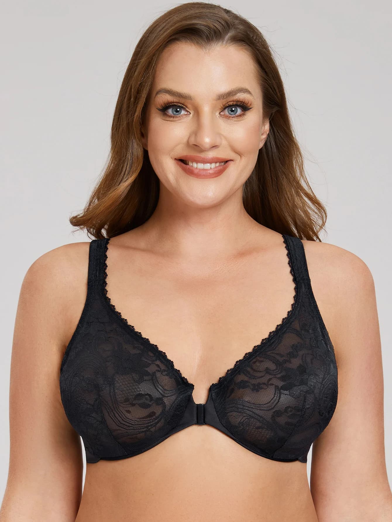 Women's Front Closure No Padding Full Coverage Lace Underwire Bra