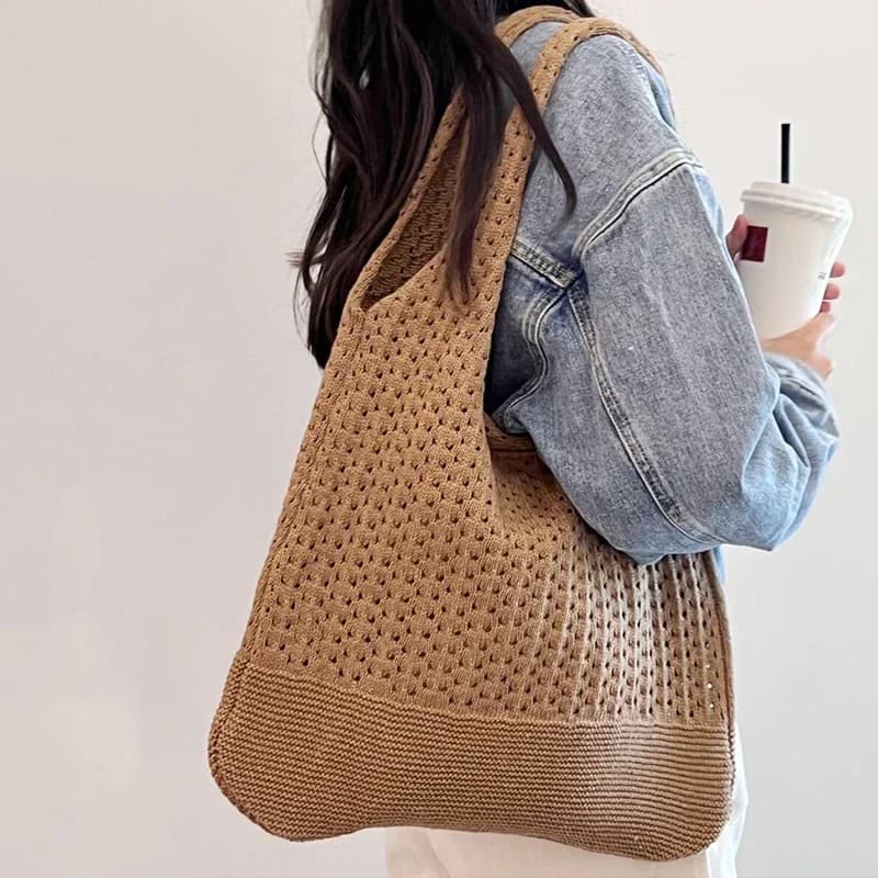 Designer Knitted Handbags Female Large Capacity Totes Women's Pack Summer Beach Bag Big Purses Casual Hollow Woven Shoulder Bags