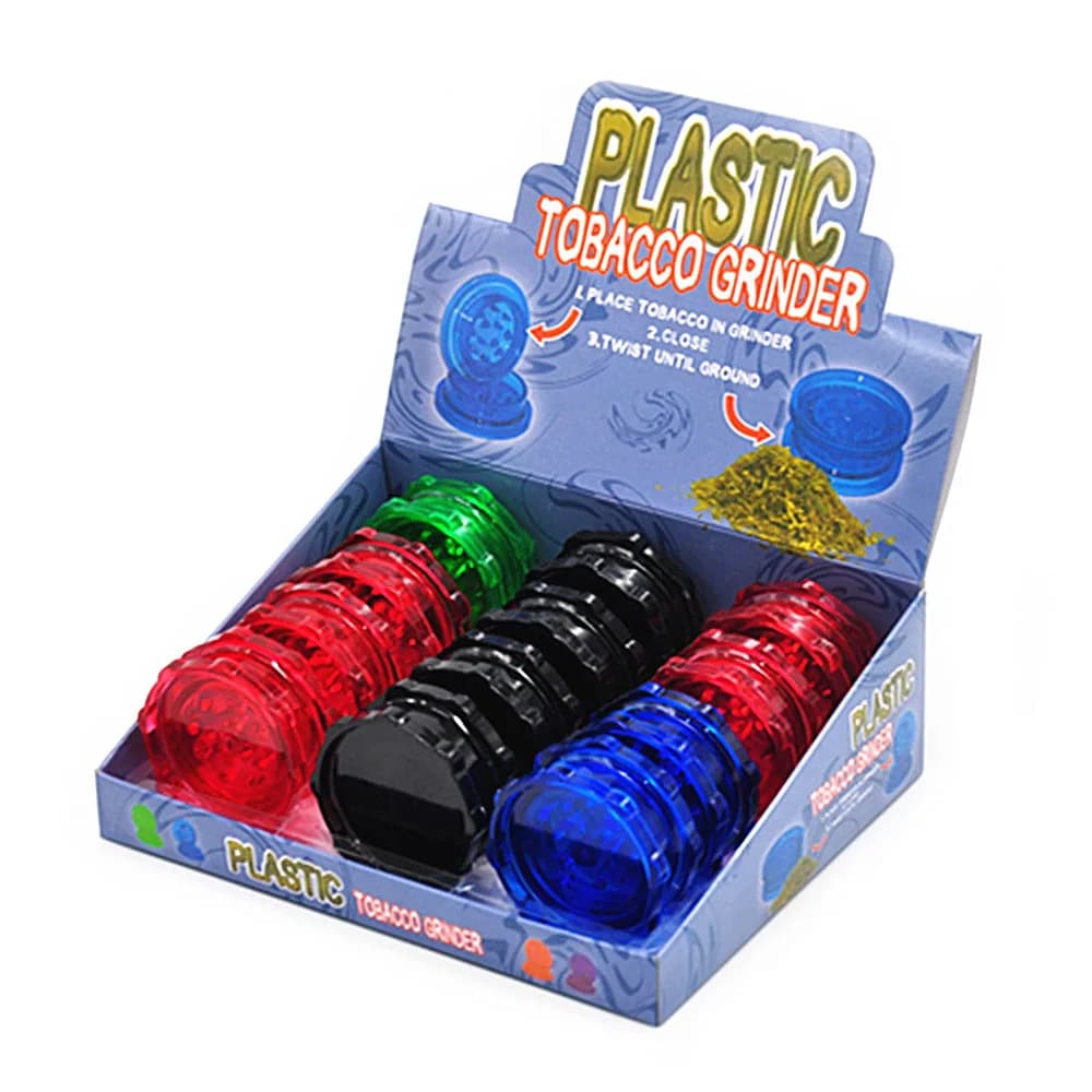 12PCS/ Lot 2/3 Layers Dia.50/66mm Plastic Grinder Herb Herbal Crusher Hand Miller Plastic Grinders With Display Box