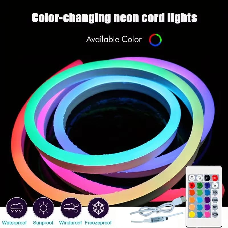 RGB LED Strip Flexible Silicone Neon LED Sign Lights Lamp Rope Waterproof Dimmable Remote Control USB 5V 108Leds/M Room Decor