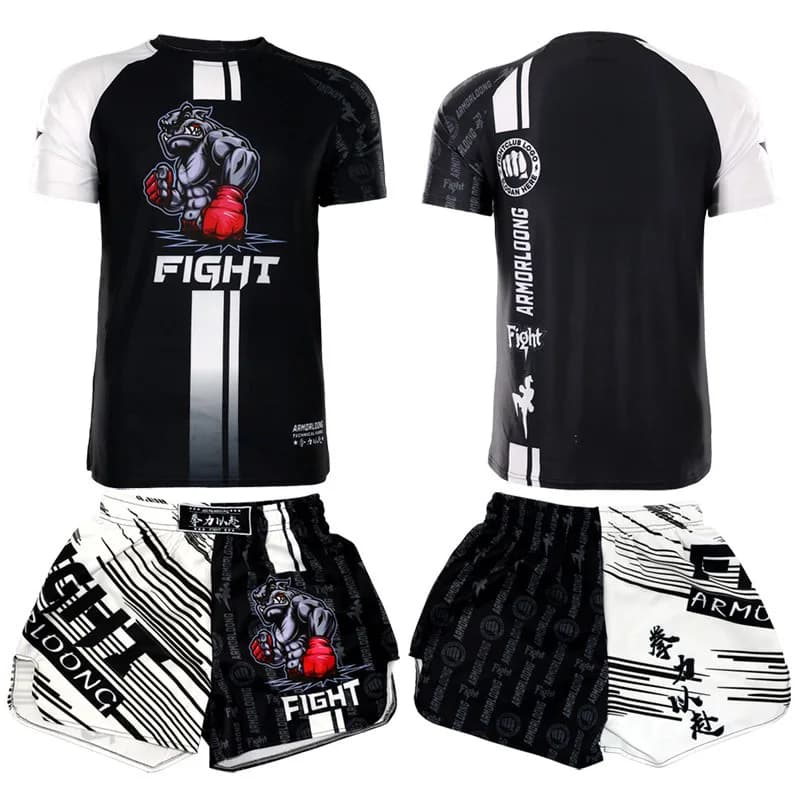 Fight Shorts MMA T Shirt Sports Suit Gym Fitness Muay Thai Boxing Cage Training Costume Sanda Martial Arts Kickboxing Tops Pants
