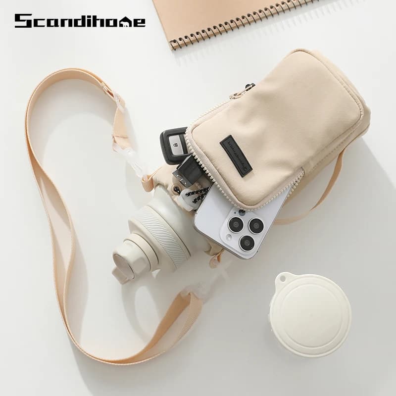 Portable Water Bottle Carrier Bag Travel Small Crossbody Shoulder Phone Pocket Bag With Cup/Water Bottle Holder Pouch