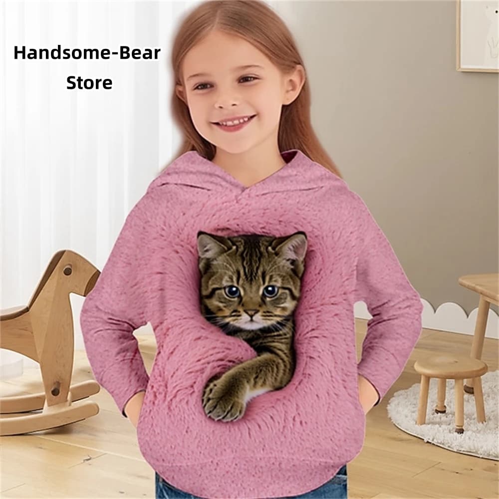Children's Hoodies Cat 3D Print Clothing Spring Tops Baby Boy Clothes Hooded Sweaters Casual Girl Clothing Fashion Sweatshirts