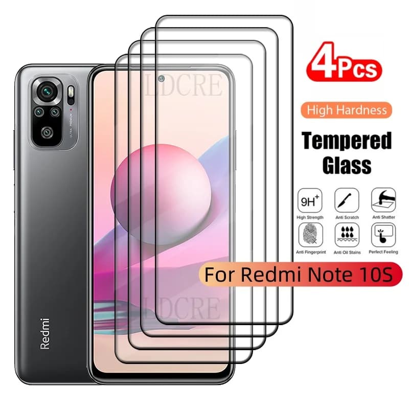 4Pcs For Xiaomi Redmi Note 10S Glass Redmi Note 10S Tempered Glass Full Cover Glue 9H for Screen Protector Redmi Note 10S 6.43"