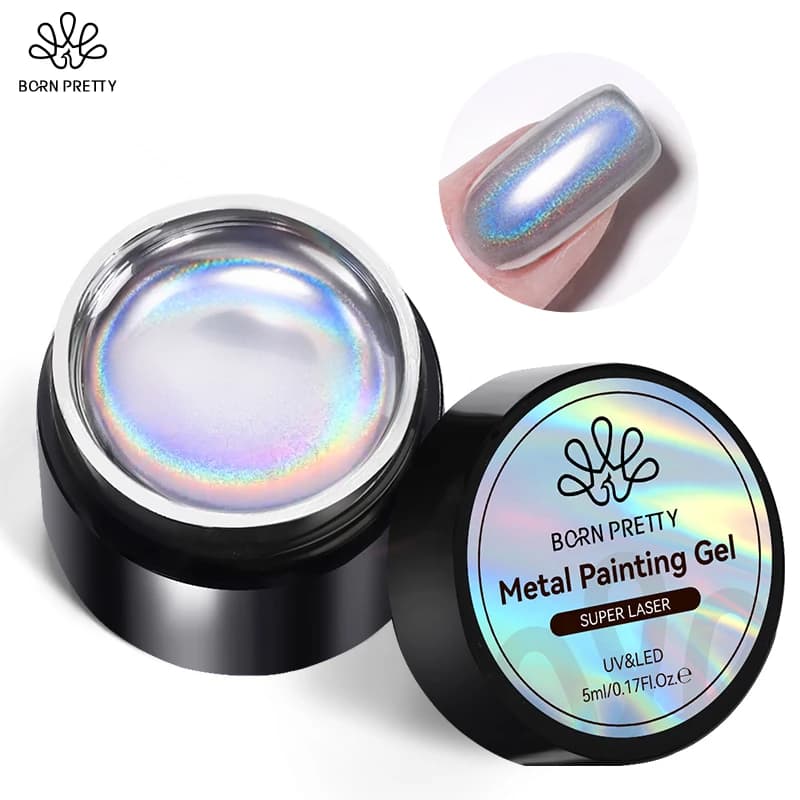 BORN PRETTY Super Holos Metallic Painting Nail Gel for Nails Soak Off Holographics Laser Gel Polish Gold Silver Paint Gel 5ml
