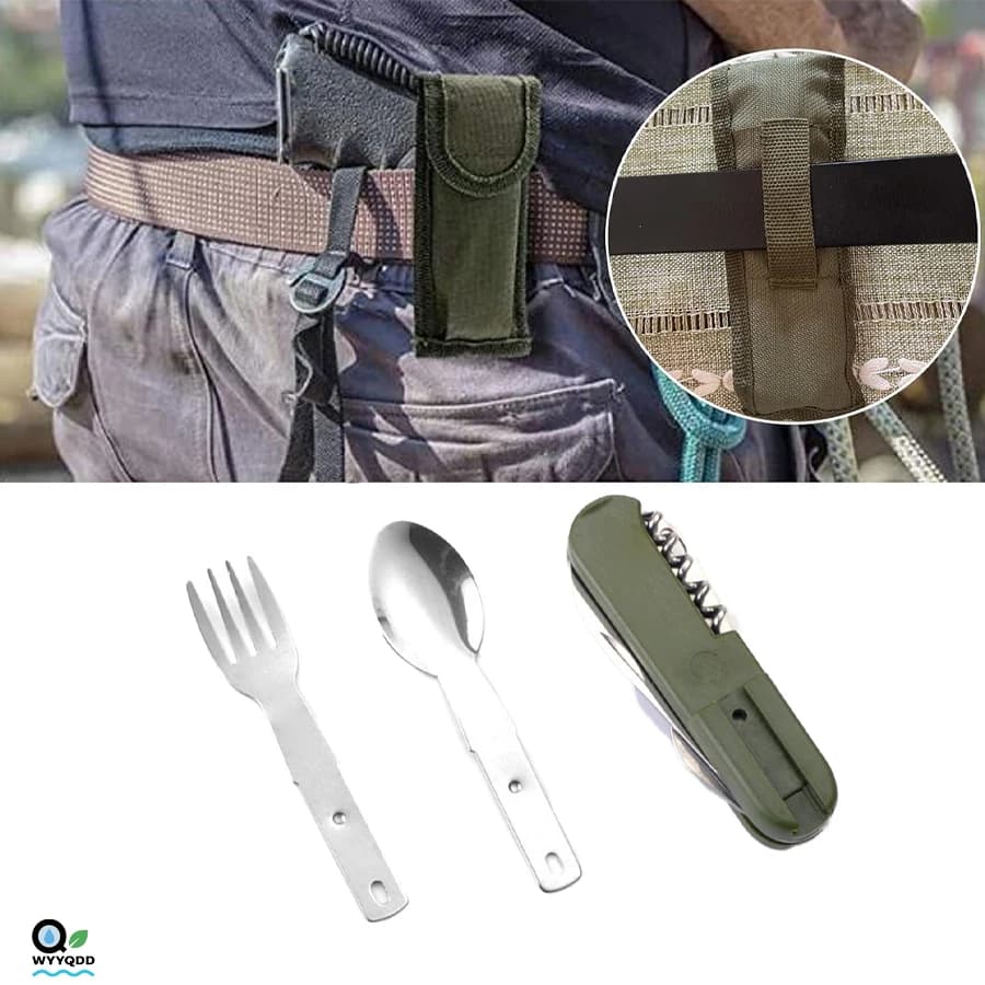 7-in-1Camping Gear Portable Portable Stainless Steel Travel Set,Multifunctional Outdoor Utensils Backpack Style Tableware