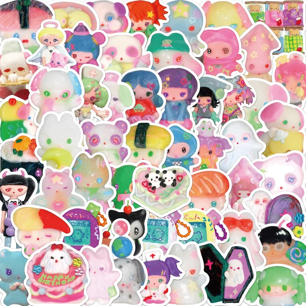 56PCS 3D Crystal Clay Girl Cute Stickers Skateboard Notebook Fridge Phone Guitar Luggage Decal Sticker Kids Toy