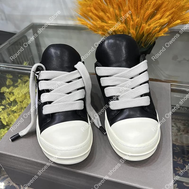 Ro Casual Shoes Men Low Top Quality 23FW Genuine Leather Giant Lace Up Down Jacket Luxury Designer Women Flats Platform Sneakers