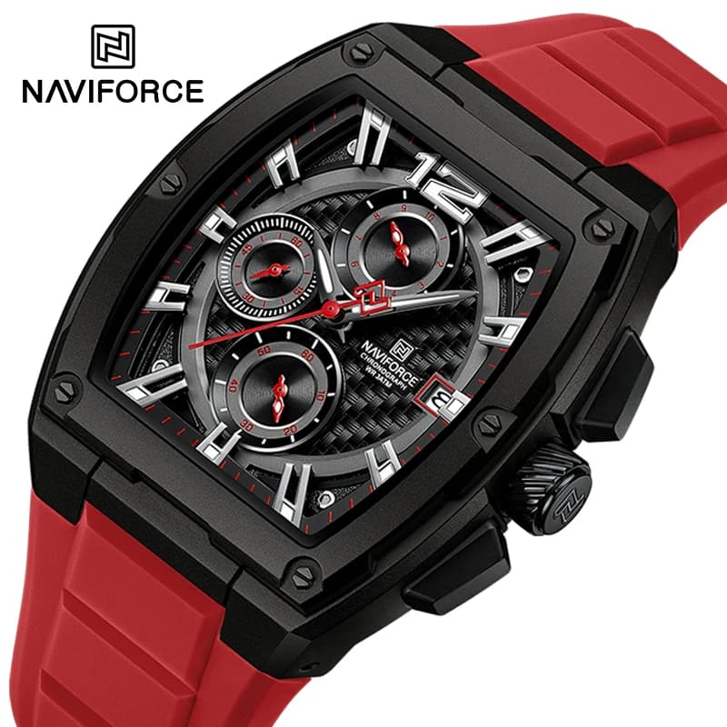 NAVIFORCE Men's Wristwatch Sports Waterproof Fumed Silica Strap Male Chronograph Trend Casual Quartz Calendar Man Watches NF8050
