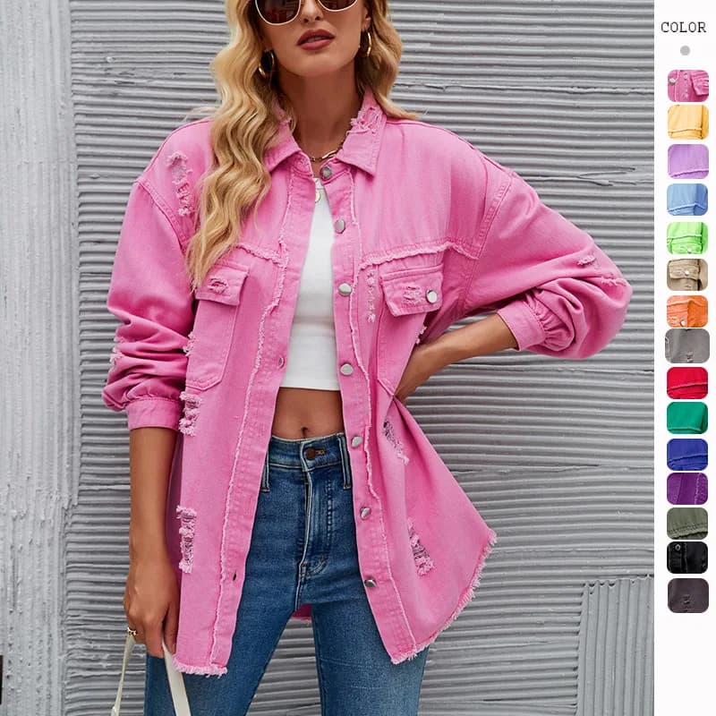Washed Denim Jacket with Tassel for Women Washed Denim Jacket Fashion Trend New for Autumn and Winter 2023