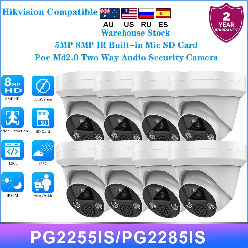 8PCS Hikvision Compatible 5MP 8MP 4K Security PoE IP Camera Smart Two-way Audio Human Vehicle Detection Surveillance Camera IP66