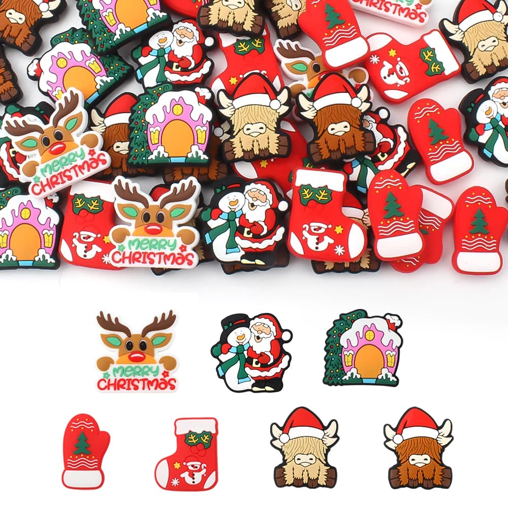 5/10Pcs Silicone Beads Christmas Day Theme Focal Beads for Jewelry Making DIY Beaded Pen Keychain Jewelry Accessories Gift