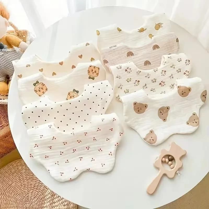 3PCS Cotton Gauze Baby Feeding Bibs Summer Soft Petal Baby Printed Drooling Towel Newborn Toddler Baby Burp Cloth Children'sBib
