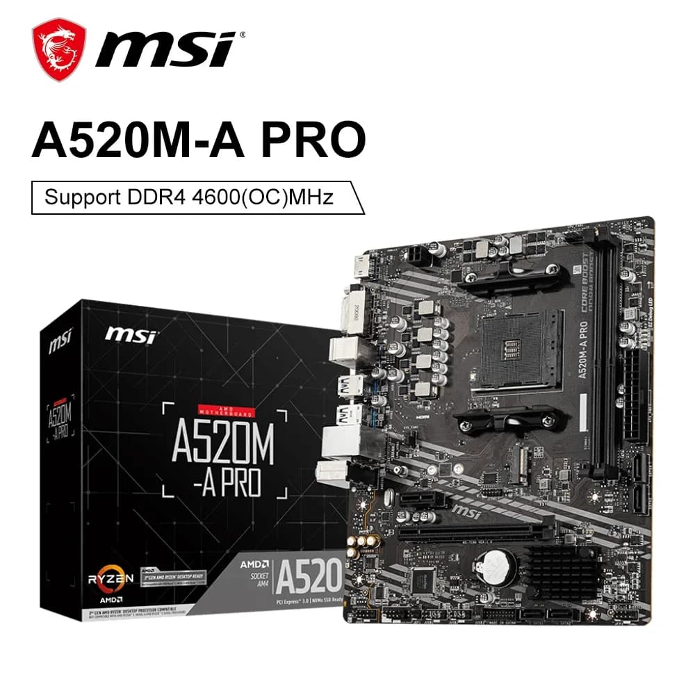 MSI A520M A PRO Motherboard DDR4 M.2 USB3.2 STAT 3.0 SSD Audio Boost AMD A520 Socket AM4  4K Ultra HD placa mae