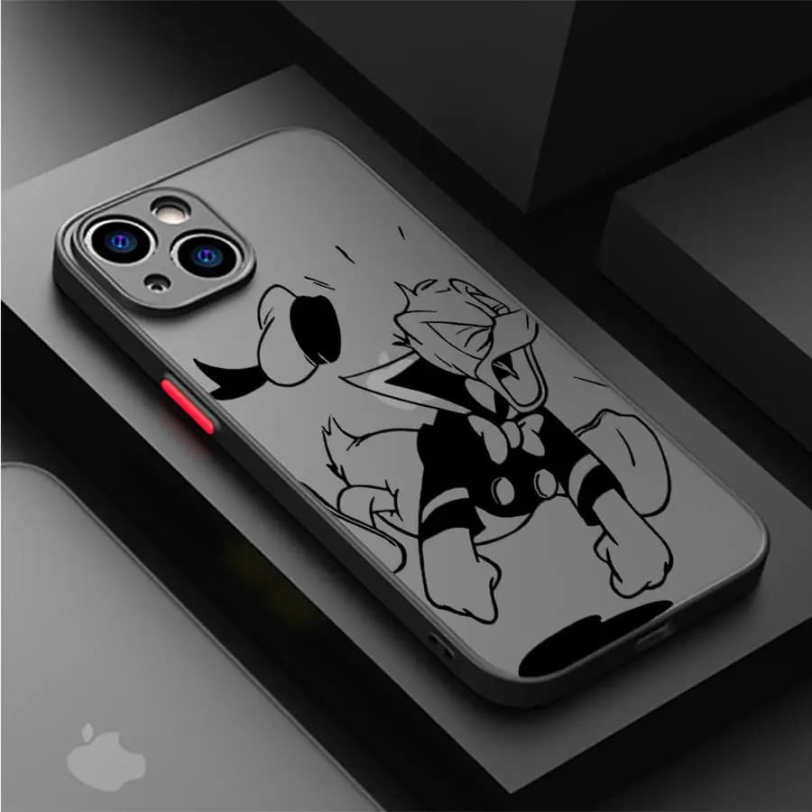 Donald Duck Black Disney Phone Case for iPhone 14 15 16 Pro Max Plus 12 13 11 Pro Max SE 7 8 XR XS 12 Mini Matte Soft