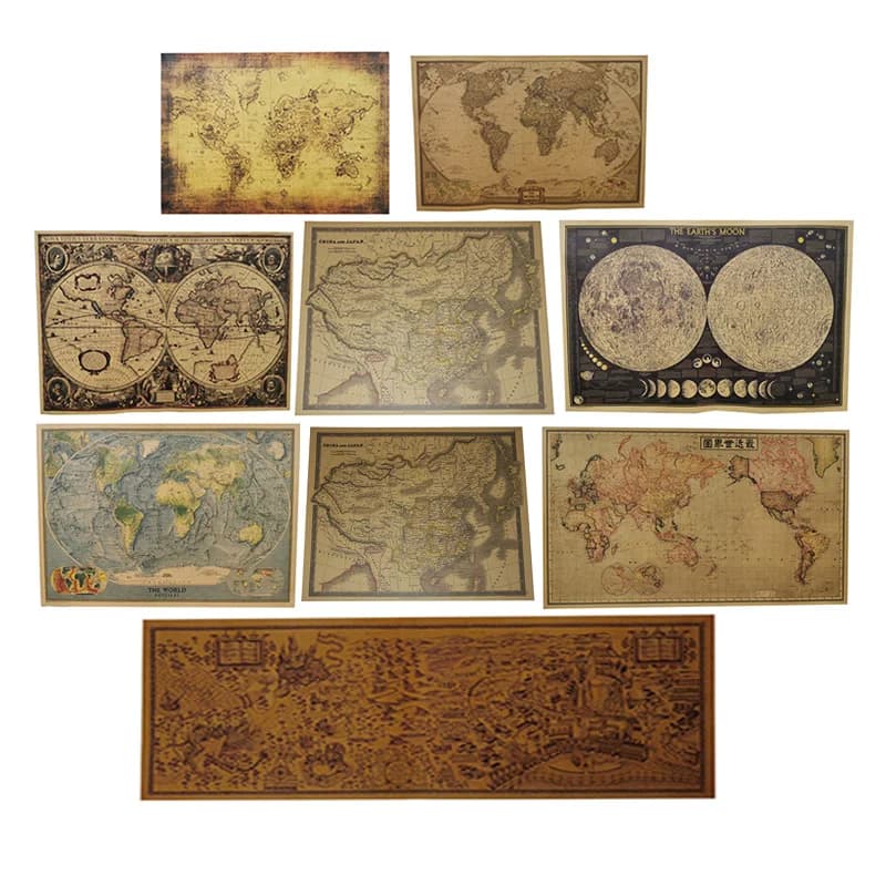 1 Pcs English poster Vintage decoration Student school stylistic teaching geography atlas Science fiction movie treasure map