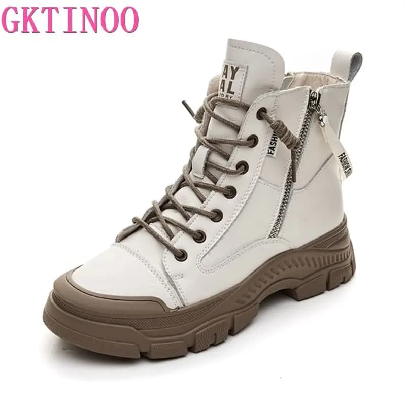 GKTINOO 2025 Autumn Winter Shoes Genuine Leather Sneakers Fashion Boots for Women Thick Sole Women Ankle Boots Ladies Botas