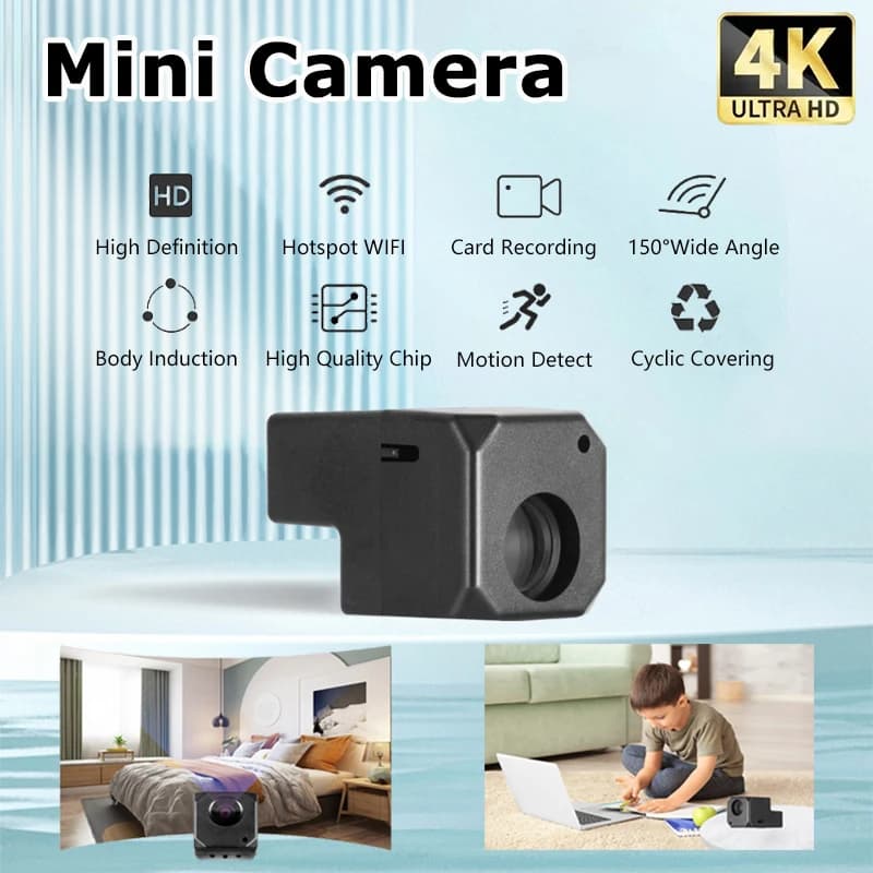 Mini Security Camera 4K High Definition 150° Wide Angle Surveillance Infrared Night Vision WiFi Monitor Motion Detecting