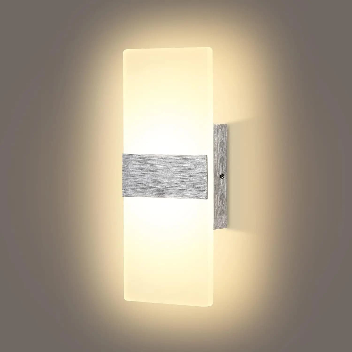 Modern Wall Sconces Dimmable 12W, LED Wall Lights Silver Up Down Wall Lamp for Bedrooms Hallway Corridor