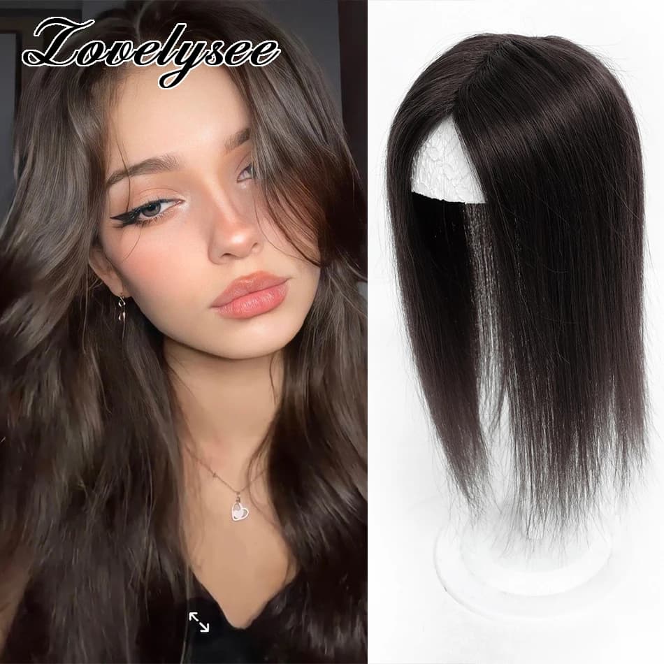 7x10cm Human Hair Topper for Women Straight Natural Black Hairpiece 100% Real Human Hair Clip in Human Hair Extensions 10''-18''
