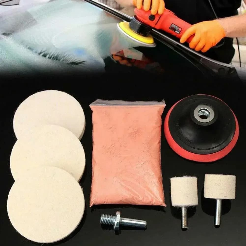 8Pcs/Set 4 OZ Cerium Oxide Powder Watch Glass Screen Windows Polishing Kit Cleaning Scratch Removal Polishing Backing Pad