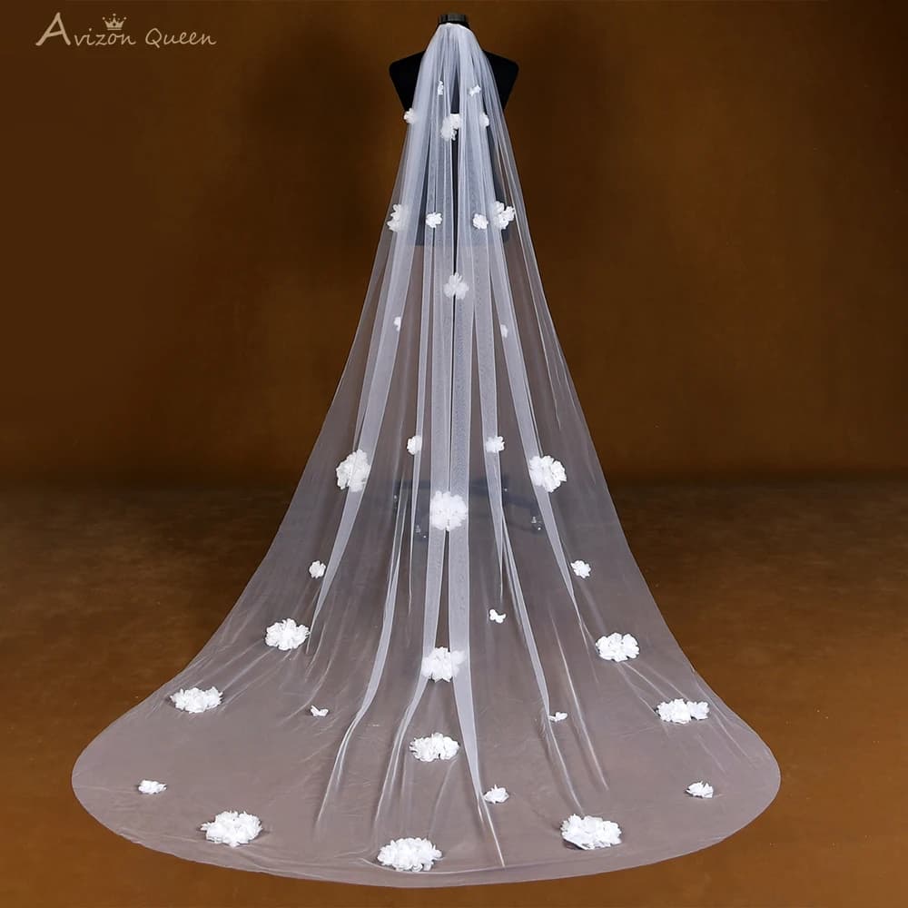 Elegant 3d Flower Cathedral Single Layer Bridal Veil Outdoor Wedding Fishtail Tail Wedding Accessories M120