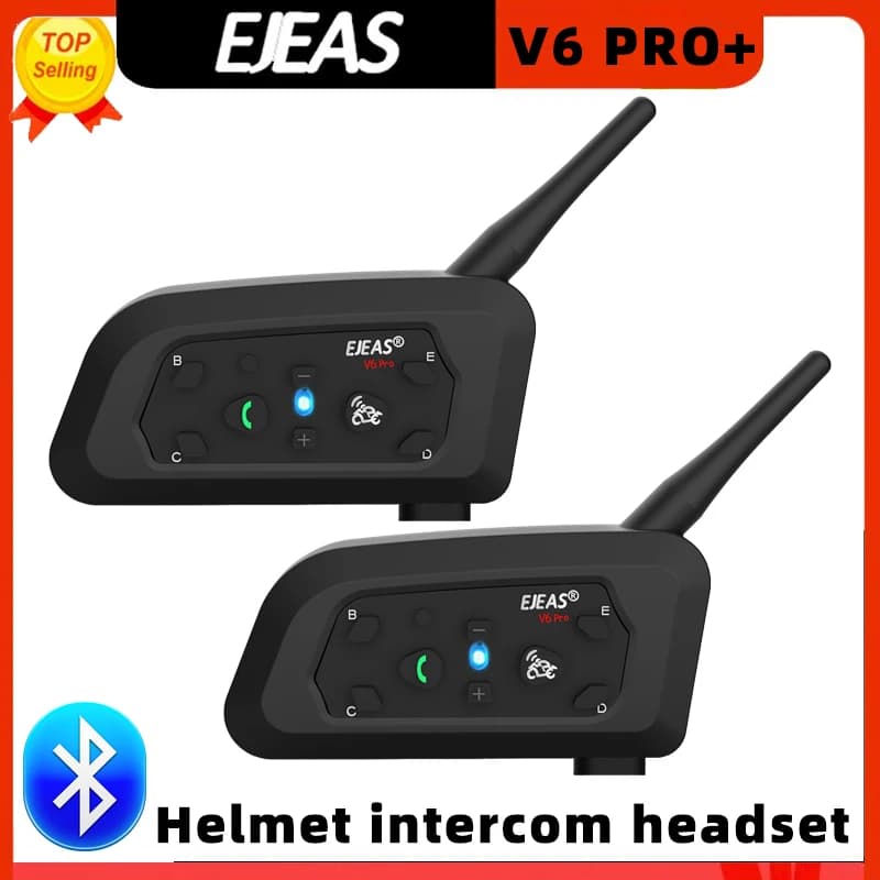 EJEAS V6 PRO +/PLUS Bluetooth Motorcycle Helmet Intercom Headset with 800M BT Interphone Communicator for 6 Riders Waterproof