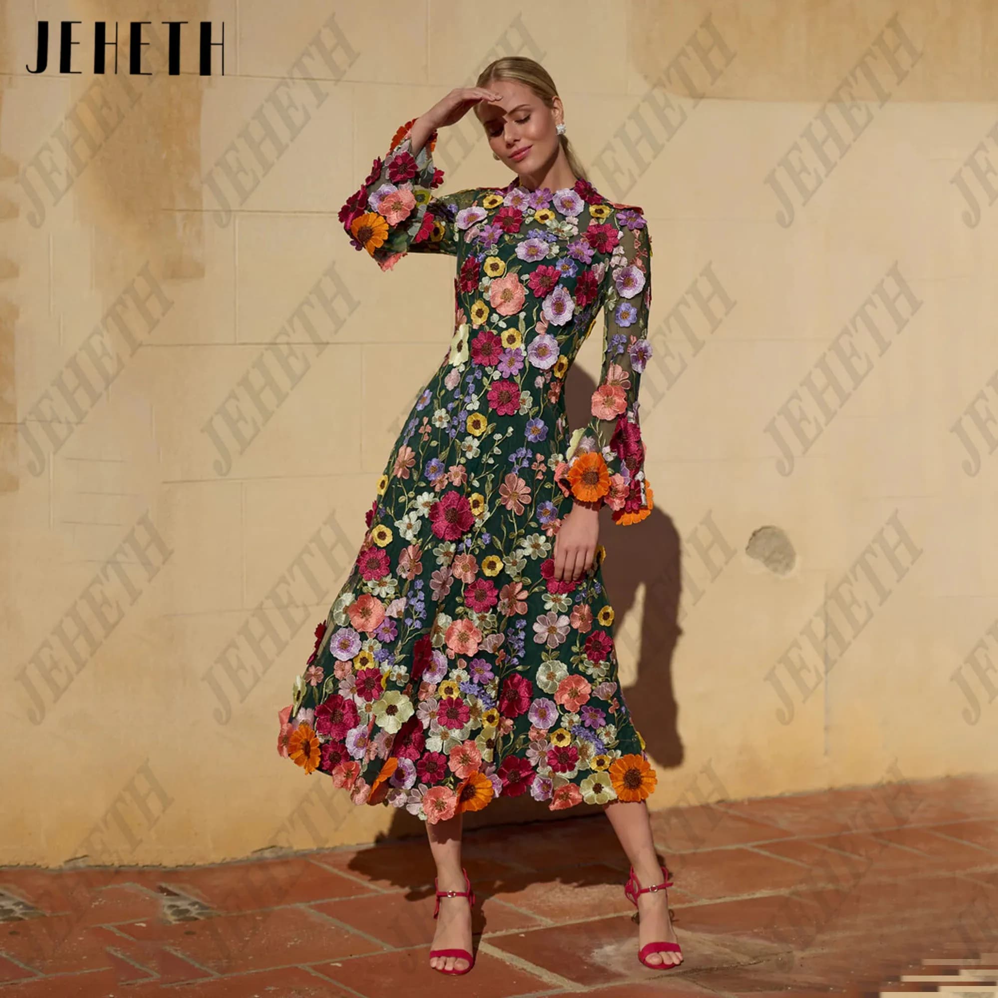 JEHETH 3D Flowers O Neck Prom Dress 2025 A Line Embroidery Lace Luxury Wedding Party Dress For Women Evening Gowns Customized