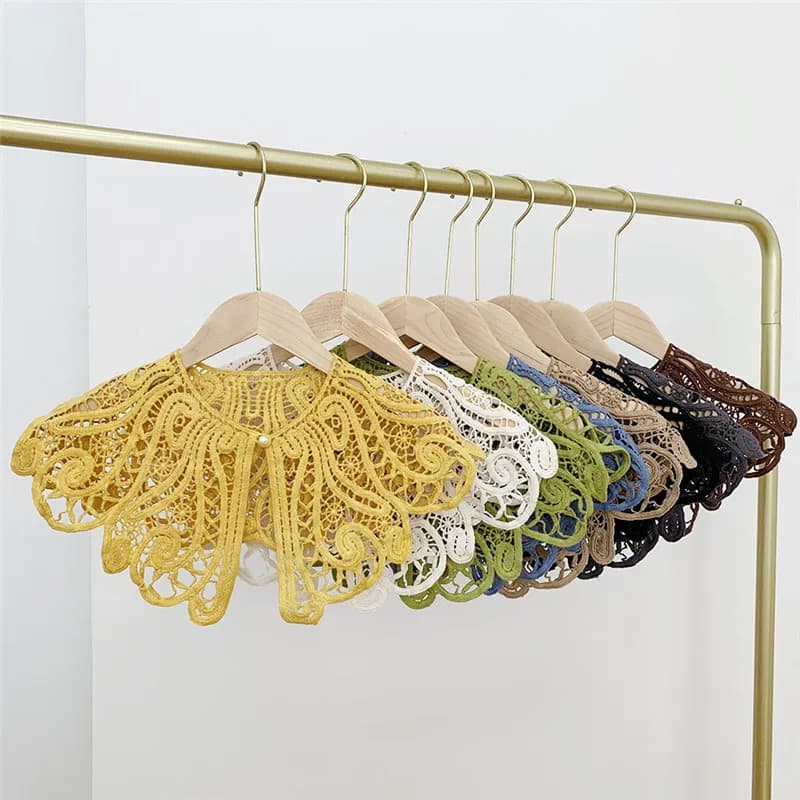 Fashion Shirt Shawl Fake Collars Solid Cotton Lace Crochet Detachable Collar Hollow Shoulder Tie Scarf Vest Shawls for Women