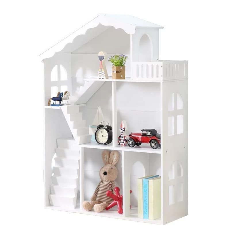 Children's doll solid color staircase combination bookshelf toy house wooden storage cabinet rack floor type multi-layer wooden