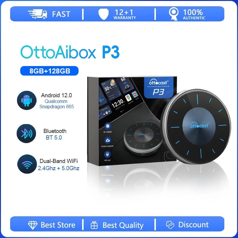 OttoAibox P3 CarPlay AI TV Box Wireless Android Auto Car Play for Smart Intelligent Systems Adapter