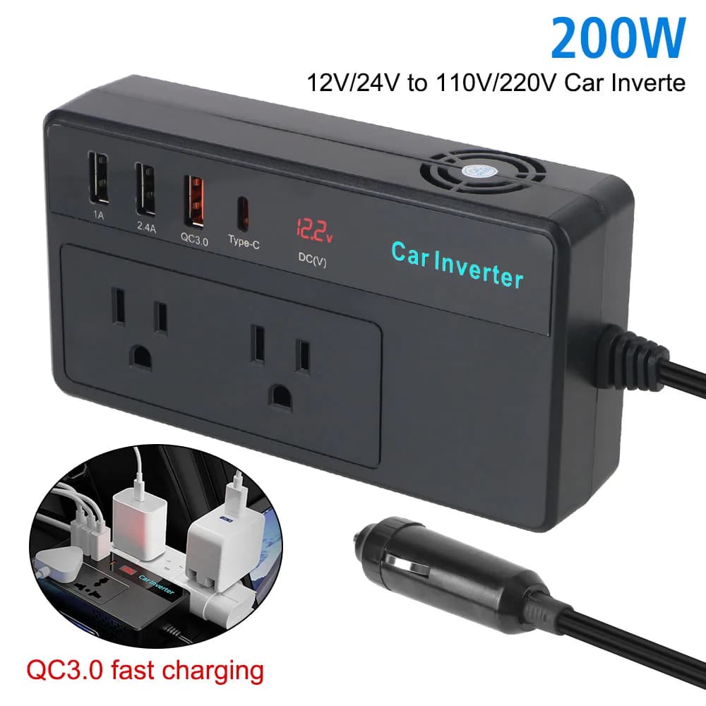 DC 12V 24V To AC 220V Cigarette Lighter Power Adapter Car Transformer Convert Charging Converter for Vehicles Car Power Inverter